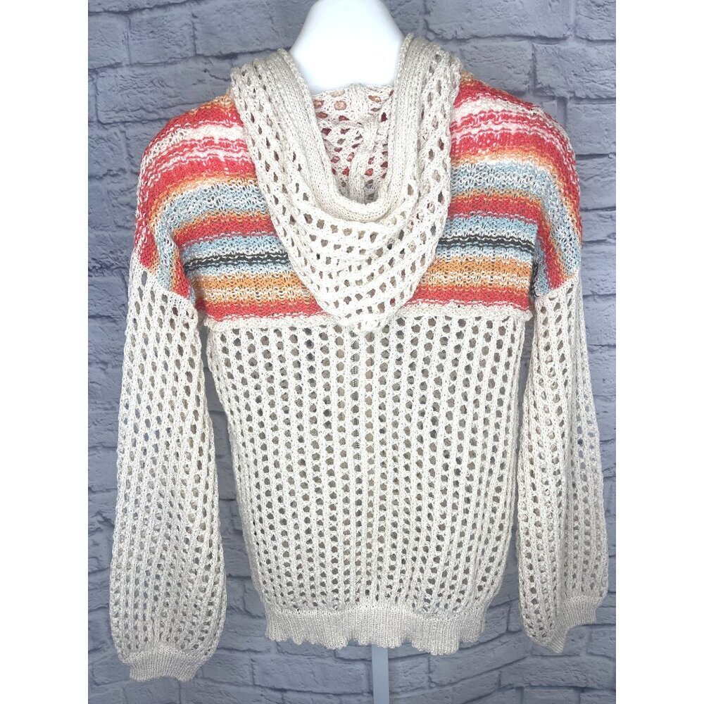 POL Sweater Full Zip Open Knit Hoodie Size MEDIUM Boho